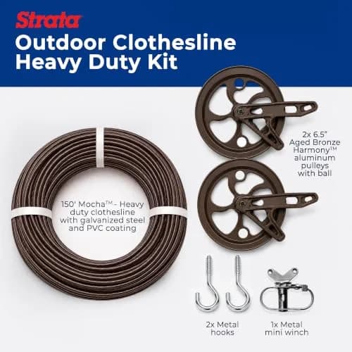 Strata Heavy-Duty Clothesline Kit, 150 ft Steel Cable, Aged Bronze | Rustproof Galvanized Steel for Outdoor Use thumbnail 4