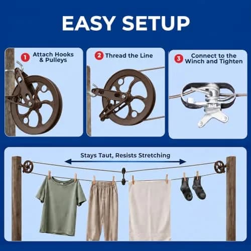 Strata Heavy-Duty Clothesline Kit, 150 ft Steel Cable, Aged Bronze | Rustproof Galvanized Steel for Outdoor Use thumbnail 5