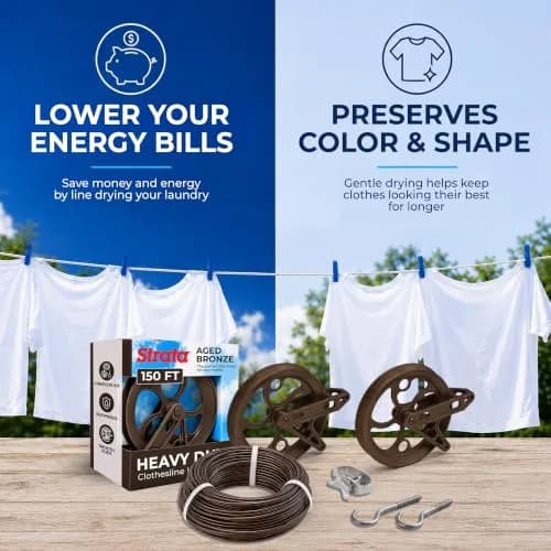 Strata Heavy-Duty Clothesline Kit, 150 ft Steel Cable, Aged Bronze | Rustproof Galvanized Steel for Outdoor Use thumbnail 7