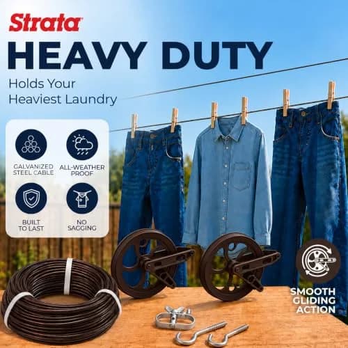 Strata Heavy-Duty Clothesline Kit, 150 ft Steel Cable, Aged Bronze | Rustproof Galvanized Steel for Outdoor Use thumbnail 3