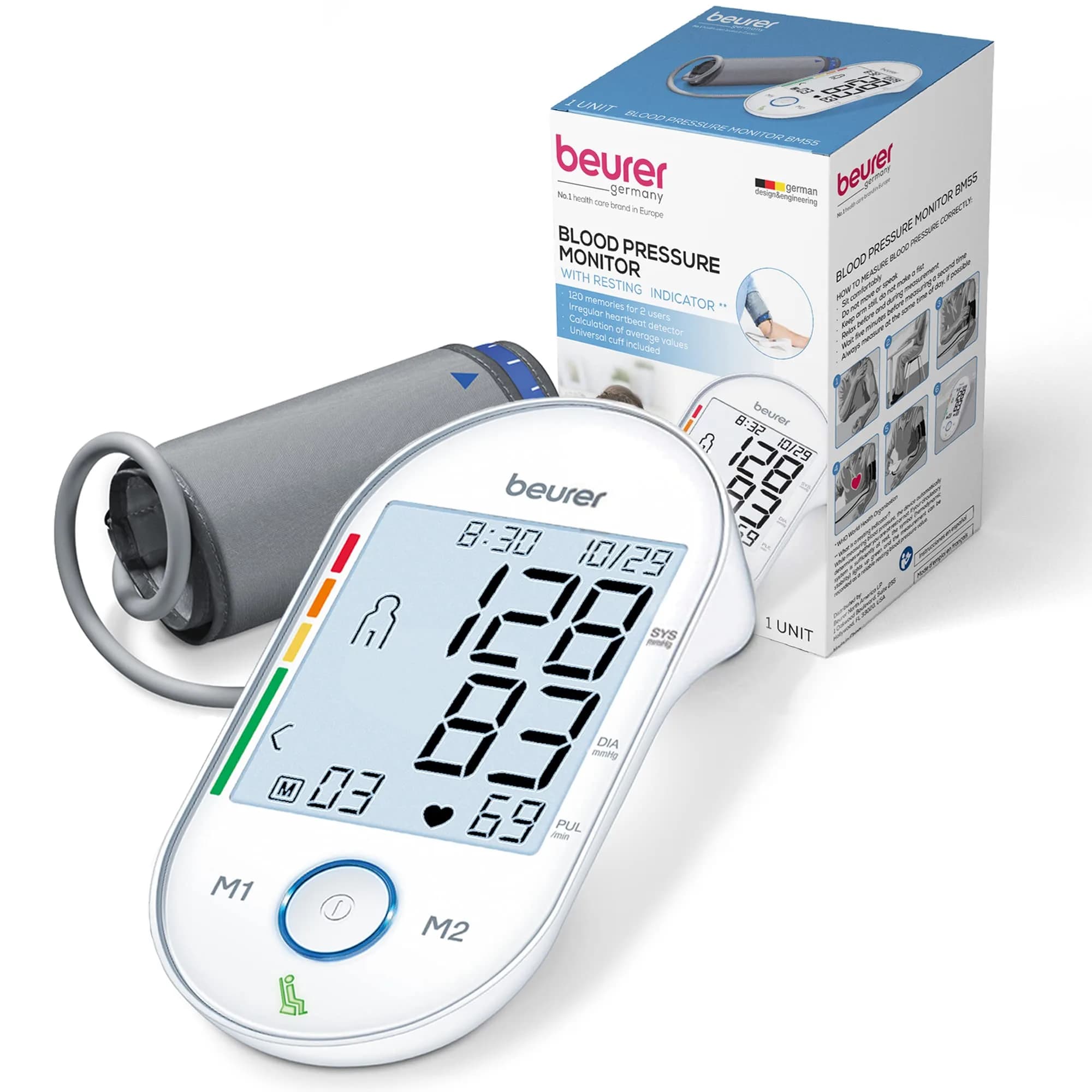 Beurer BM55 Automatic Blood Pressure Monitor | XL Backlit Display, 2 Users, 120 Memories, WHO Risk Indicator - view 8