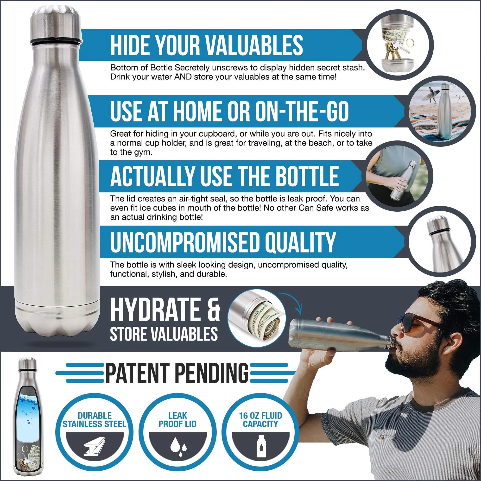 Stash-it Diversion Water Bottle Safe 473ml (16 Fl Oz) | Hide Valuables in Plain Sight - view 2