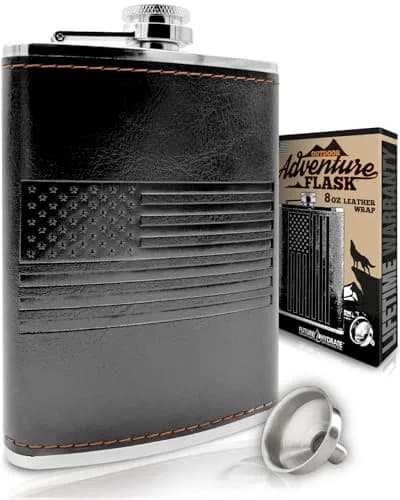 Future Hydrate Leather American Flag Hip Flask 8oz | Leak Proof, Food Grade Stainless Steel, Bonus Funnel thumbnail 1