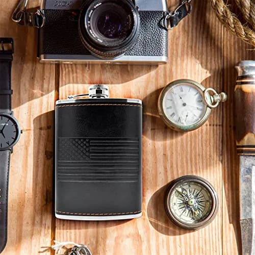 Future Hydrate Leather American Flag Hip Flask 8oz | Leak Proof, Food Grade Stainless Steel, Bonus Funnel thumbnail 4