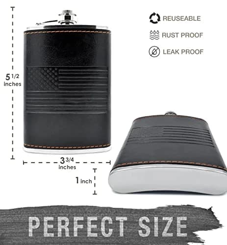 Future Hydrate Leather American Flag Hip Flask 8oz | Leak Proof, Food Grade Stainless Steel, Bonus Funnel thumbnail 6