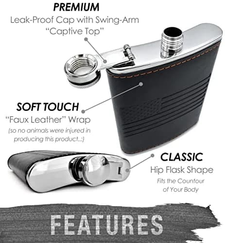 Future Hydrate Leather American Flag Hip Flask 8oz | Leak Proof, Food Grade Stainless Steel, Bonus Funnel thumbnail 7