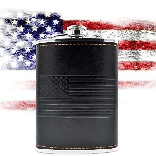 Future Hydrate Leather American Flag Hip Flask 8oz | Leak Proof, Food Grade Stainless Steel, Bonus Funnel thumbnail 8