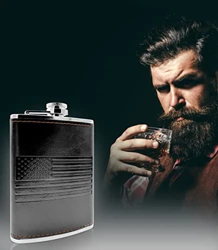Future Hydrate Leather American Flag Hip Flask 8oz | Leak Proof, Food Grade Stainless Steel, Bonus Funnel thumbnail 9