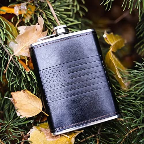 Future Hydrate Leather American Flag Hip Flask 8oz | Leak Proof, Food Grade Stainless Steel, Bonus Funnel thumbnail 2