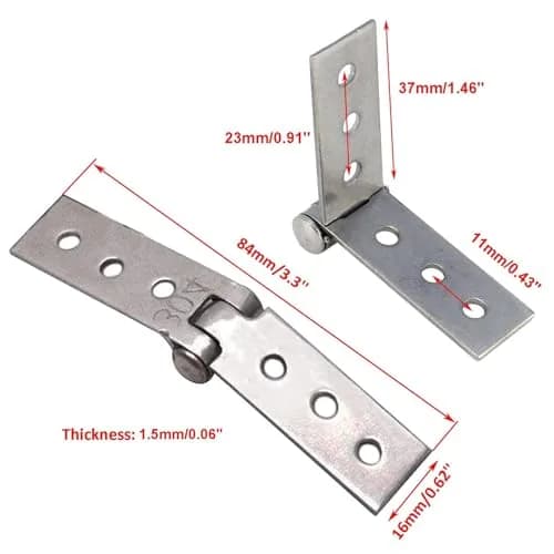 S SYDIEN Silver Folding Butt Hinges 2Pcs 84mm (3.31'') | Heavy Duty Stainless Steel Door Hinges for Cabinets & Windows thumbnail 2