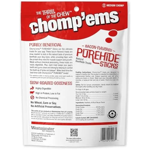 CHOMP 'EMS Purehide Bacon Flavored Sticks 8.5 oz | Long-Lasting, Protein-Rich Dog Chews thumbnail 9