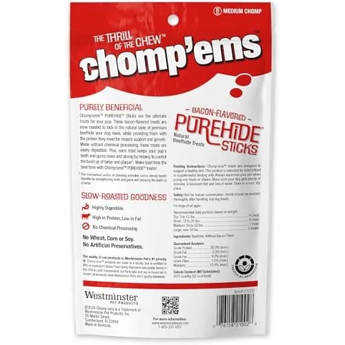 CHOMP 'EMS Purehide Sticks 4 oz | Natural Beefhide Dog Chews, Long-Lasting & Digestible thumbnail 9