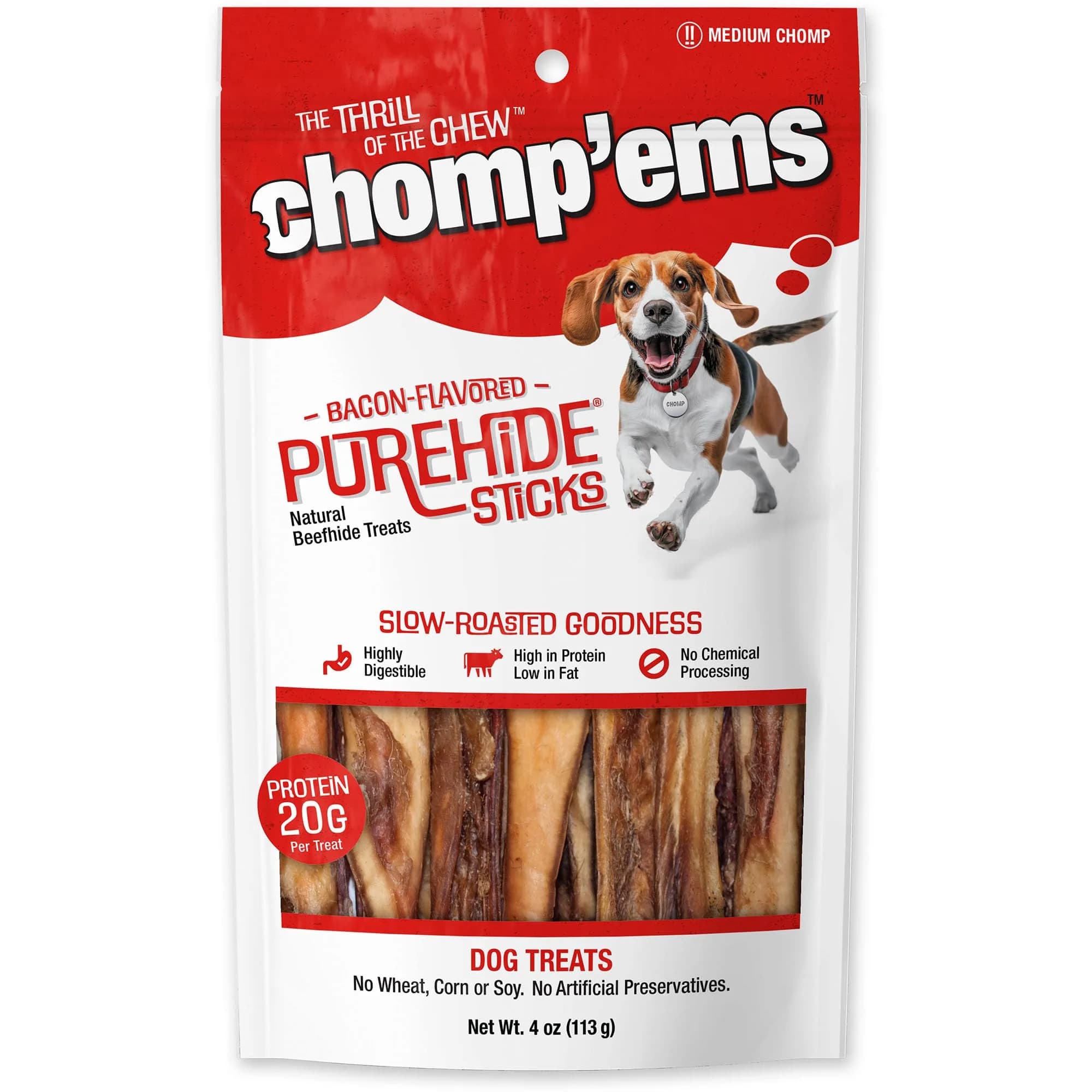 Chomp’ems Purehide Sticks, Healthy & Natural Beefhide Dog Chews, 4 oz - main product image