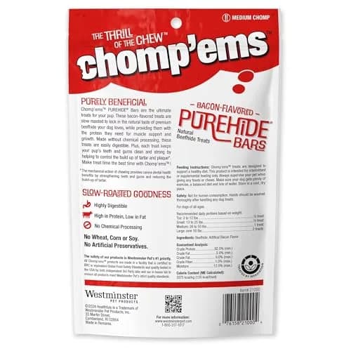 CHOMP 'EMS Ruffin' It 21000 Purehide Bars Dog Chew 6.35 oz | Long-Lasting, Digestible, Dental Support thumbnail 9