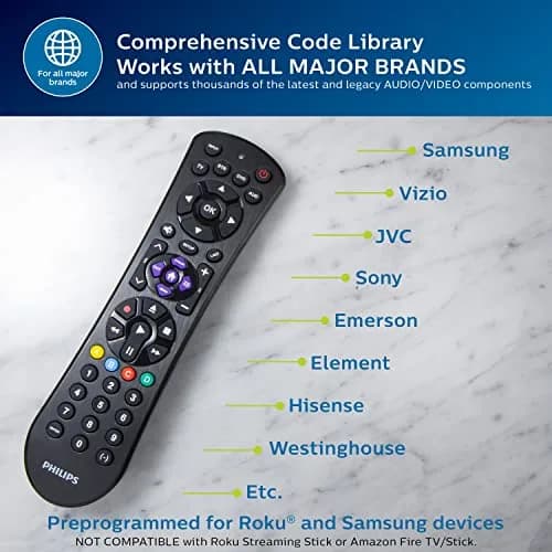 Philips Universal Remote Control for Samsung, Vizio, LG, Sony, Sharp, Roku | 4 Device Control thumbnail 4