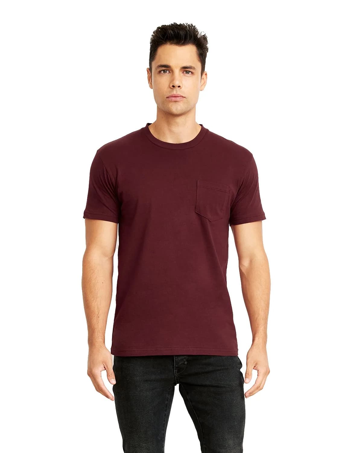 Next Level Unisex Pocket Crew S MAROON | 4.3 oz Cotton, Regular Fit, Crew Neck, Short Sleeve