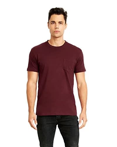 Next Level Unisex Pocket Crew S MAROON | 4.3 oz Cotton, Regular Fit, Crew Neck, Short Sleeve thumbnail 1