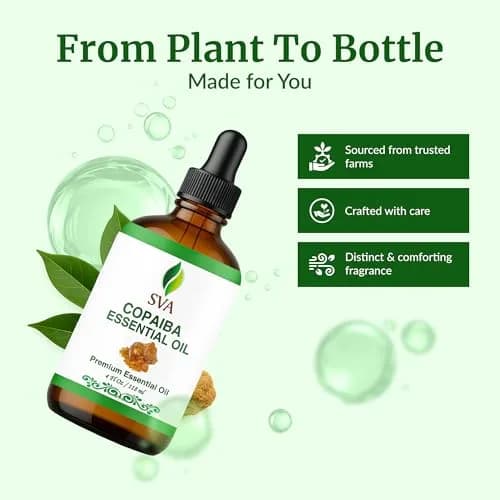 SVA ORGANICS Copaiba Essential Oil 118 ml (4 Fl Oz) | Steam Distilled, Natural Aroma for Diffuser, Skin & Hair Care thumbnail 4