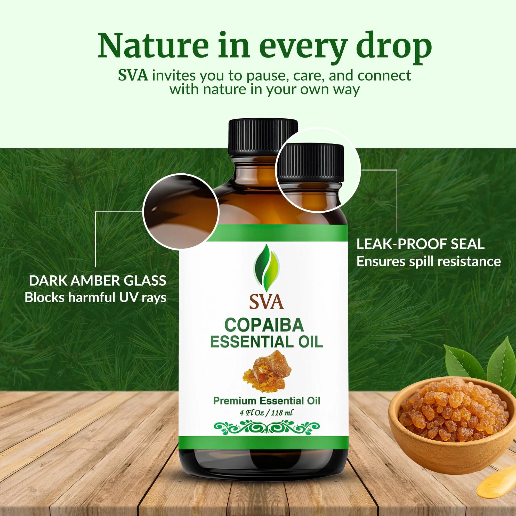 SVA ORGANICS Copaiba Essential Oil 118 ml (4 Fl Oz) | Steam Distilled, Natural Aroma for Diffuser, Skin & Hair Care - view 7