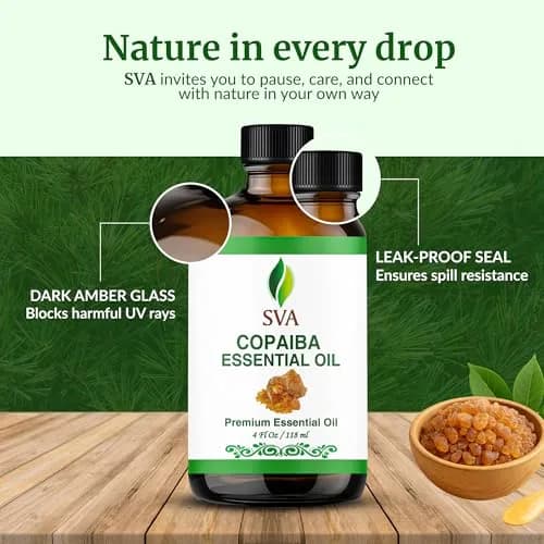 SVA ORGANICS Copaiba Essential Oil 118 ml (4 Fl Oz) | Steam Distilled, Natural Aroma for Diffuser, Skin & Hair Care thumbnail 7
