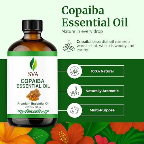 SVA ORGANICS Copaiba Essential Oil 118 ml (4 Fl Oz) | Steam Distilled, Natural Aroma for Diffuser, Skin & Hair Care thumbnail 2