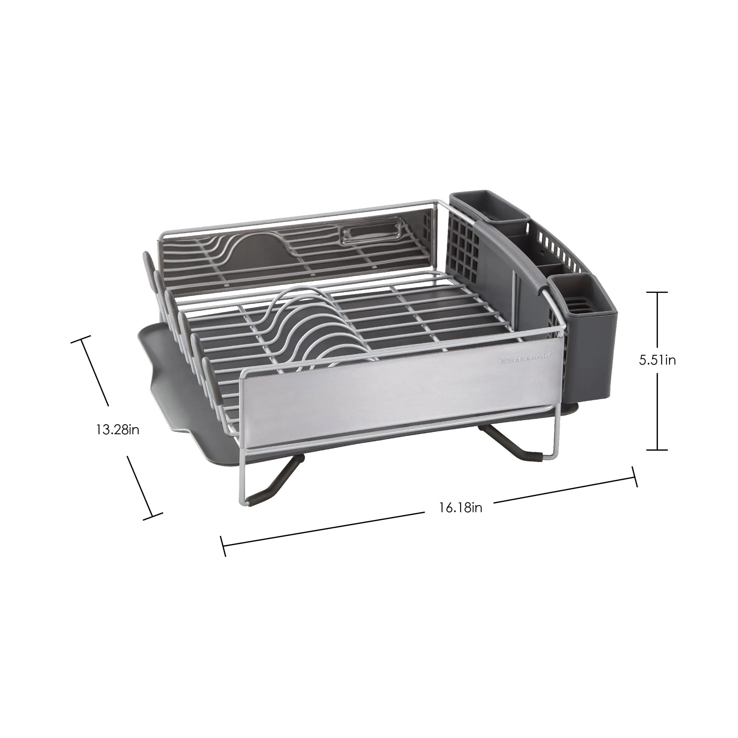 KitchenAid Compact Dish Rack with Removable Flatware Caddy & Self-Draining Board, Satin Gray | Space-Saving Kitchen Organizer - view 6