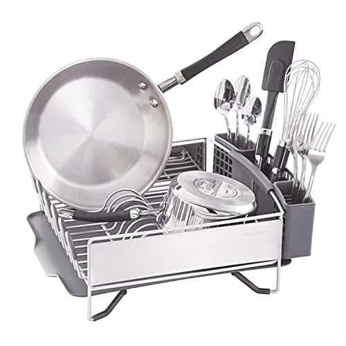 KitchenAid Compact Dish Rack with Removable Flatware Caddy & Self-Draining Board, Satin Gray | Space-Saving Kitchen Organizer thumbnail 3