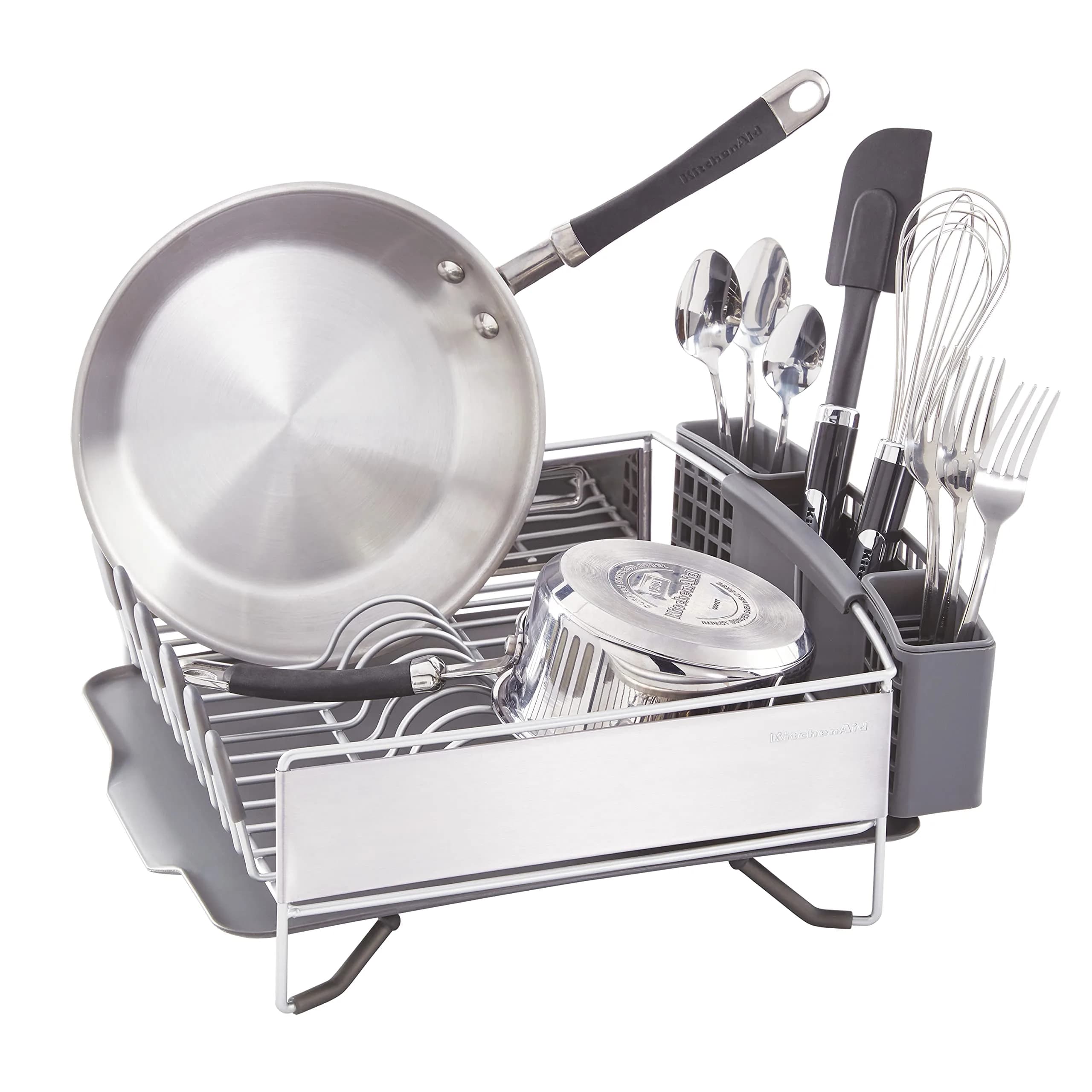 KitchenAid Compact Dish Rack with Removable Flatware Caddy & Self-Draining Board, Satin Gray | Space-Saving Kitchen Organizer - view 3