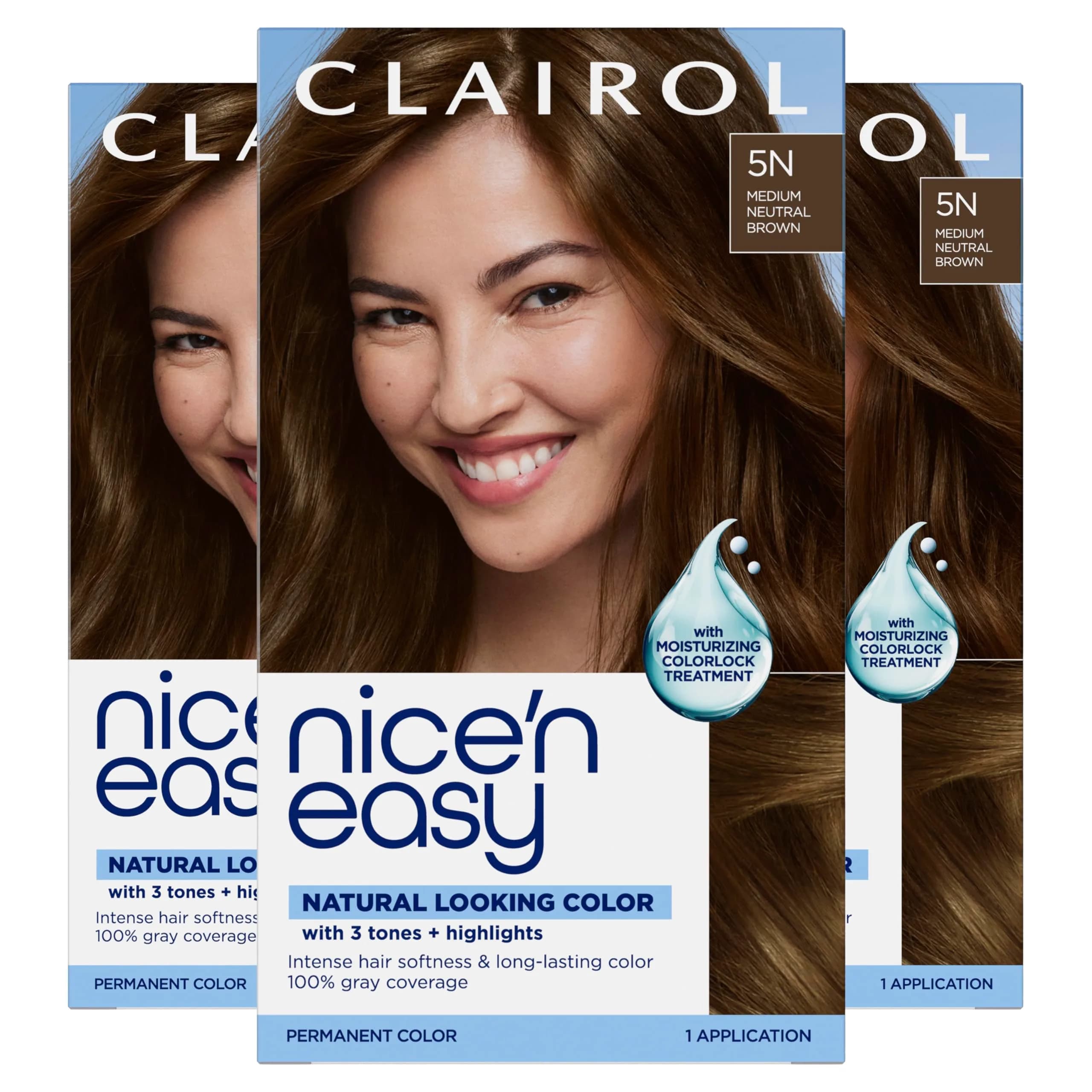Clairol Nice'n Easy 5N Medium Neutral Brown Permanent Hair Dye 3-Pack | 100% Gray Coverage - main product image