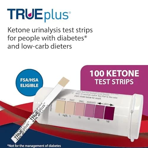 TRUEplus Ketone Test Strips 100 Count | Easy Urinalysis for Ketosis Monitoring thumbnail 2
