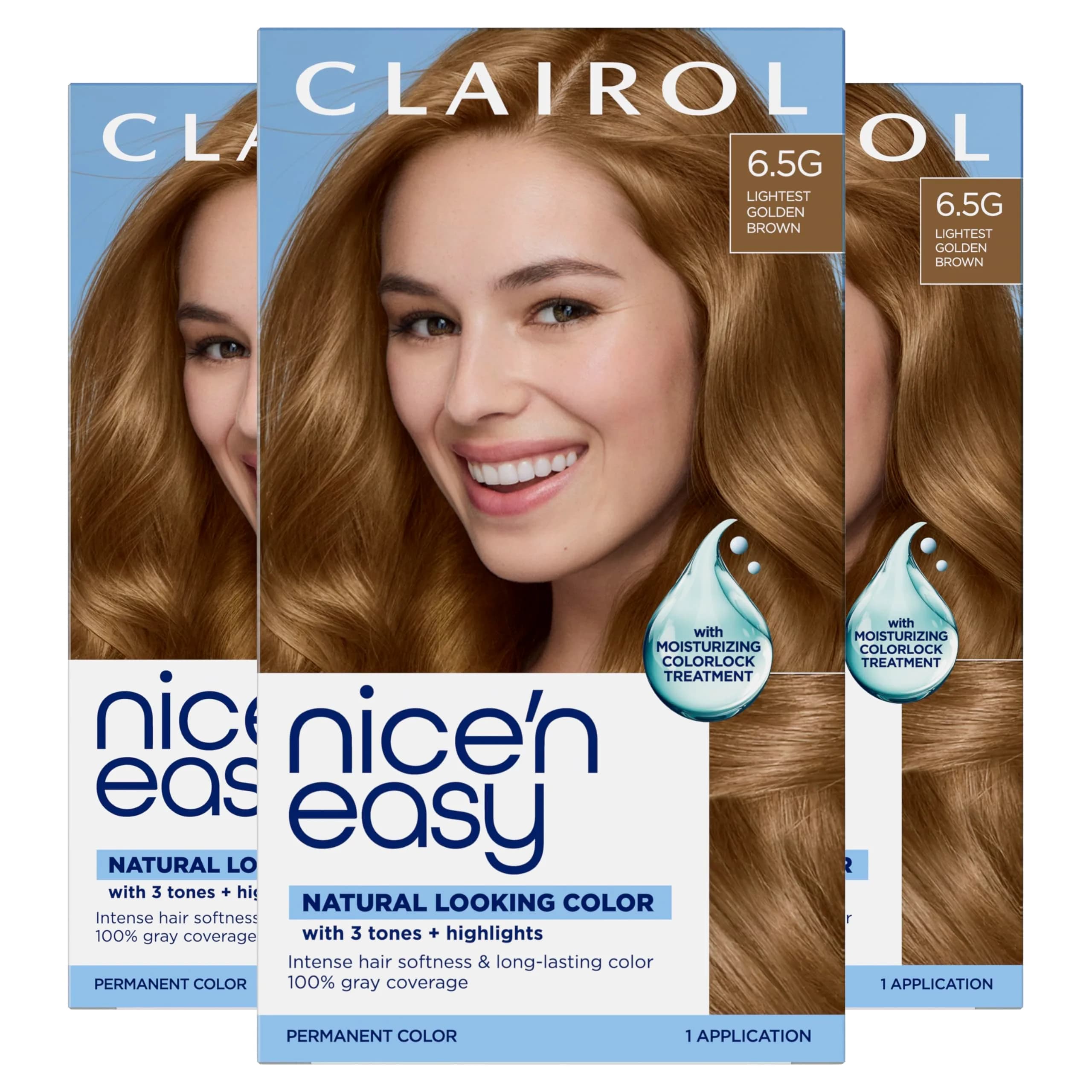 Clairol Nice'n Easy 6.5G Lightest Golden Brown Permanent Hair Dye - 3 Pack - main product image