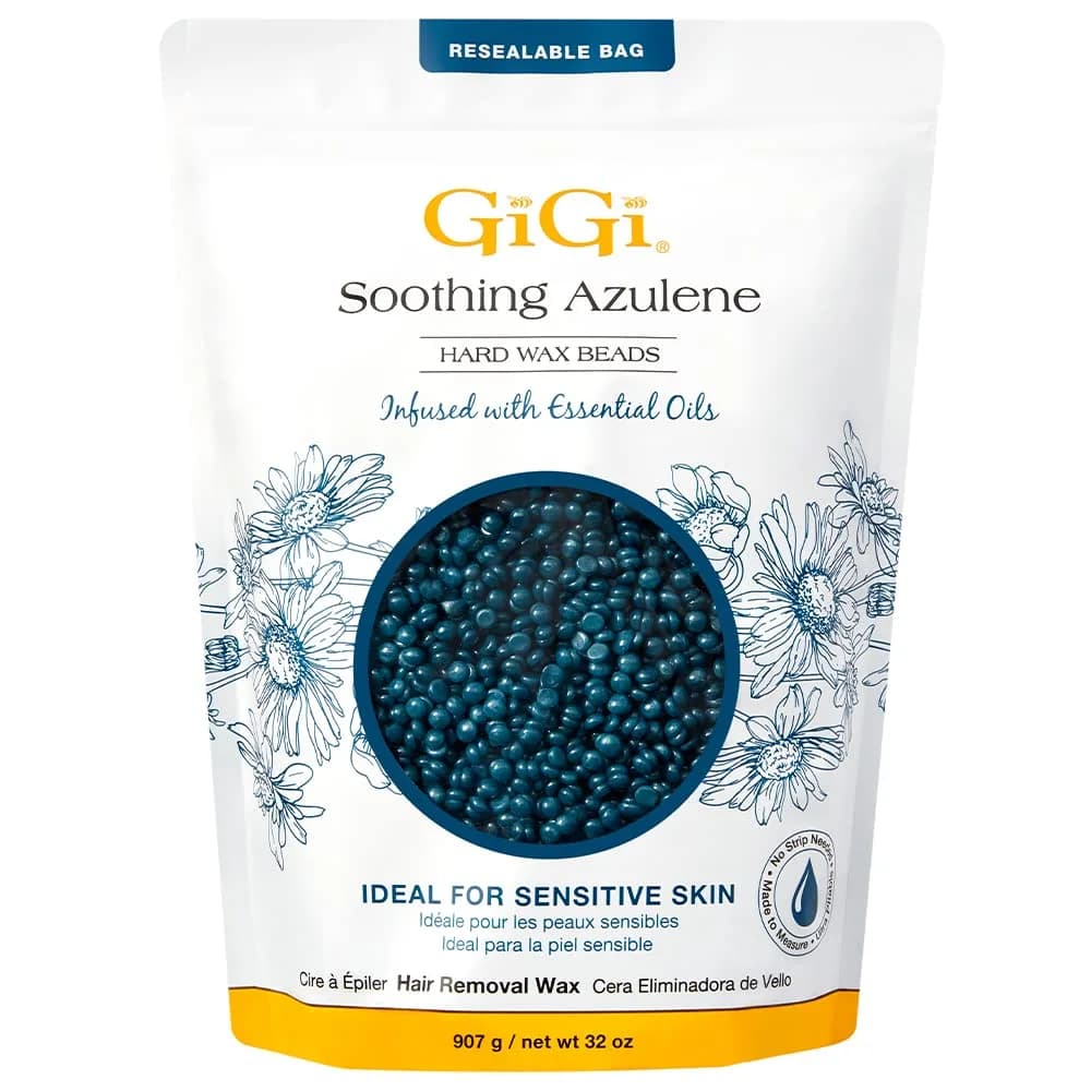 GIGI Azulene Hard Wax Beads for Sensitive Skin, 907g (32 oz) | Gentle Face & Body Hair Removal — Azulene Wax Beads