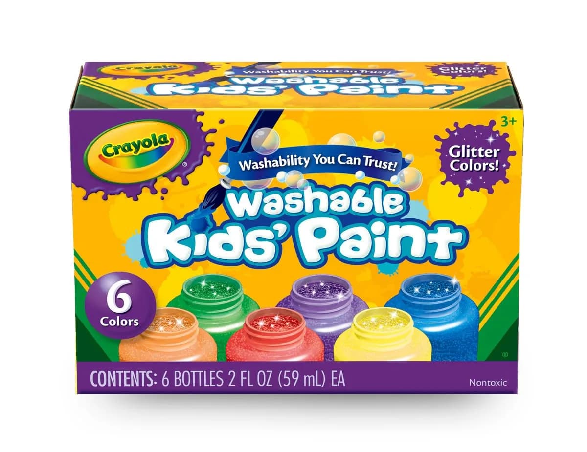 Crayola Washable Kids Paint Set (12 x 2oz Bottles) | Classic & Glitter Colors - view 6