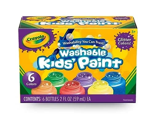 Crayola Washable Kids Paint Set (12 x 2oz Bottles) | Classic & Glitter Colors thumbnail 6