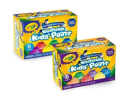 Crayola Washable Kids Paint Set (12 x 2oz Bottles) | Classic & Glitter Colors thumbnail 2
