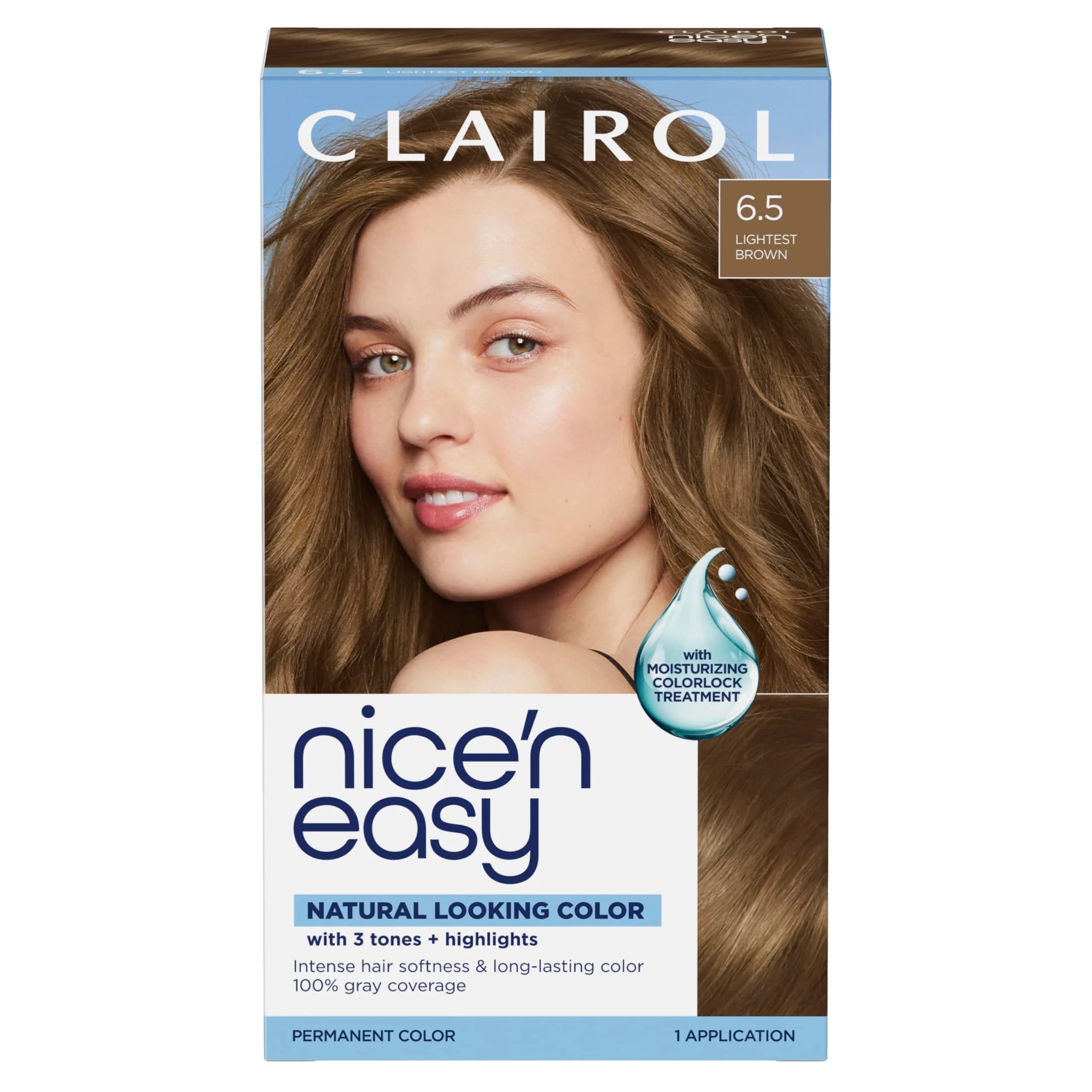 Clairol Nice'n Easy Permanent Hair Dye 6.5 Lightest Brown, Single Pack (6.26 Fl Oz) - main product image