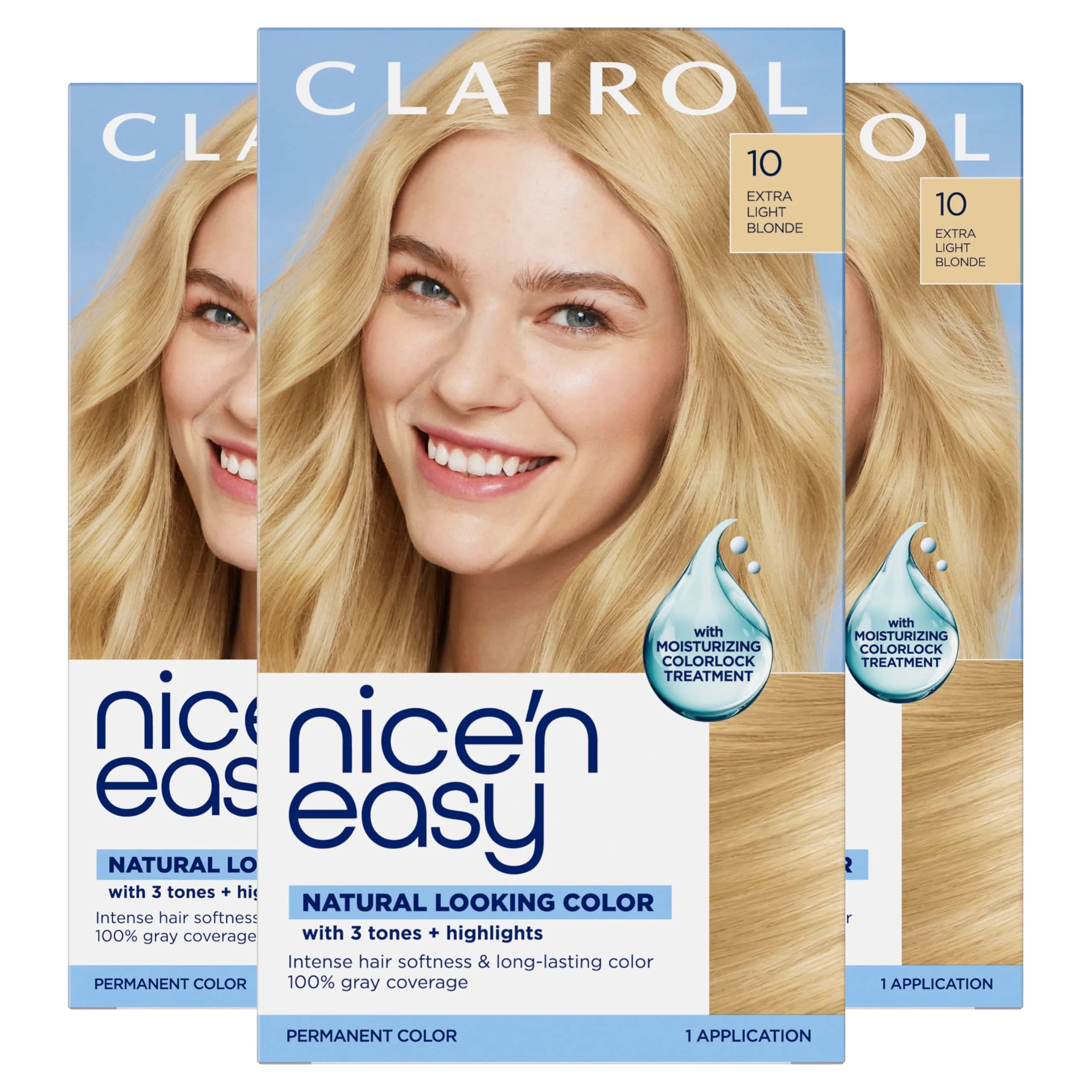 Clairol Nice'n Easy Permanent Hair Dye 10 Extra Light Blonde | 6.26 Fl Oz (Pack of 3) - main product image