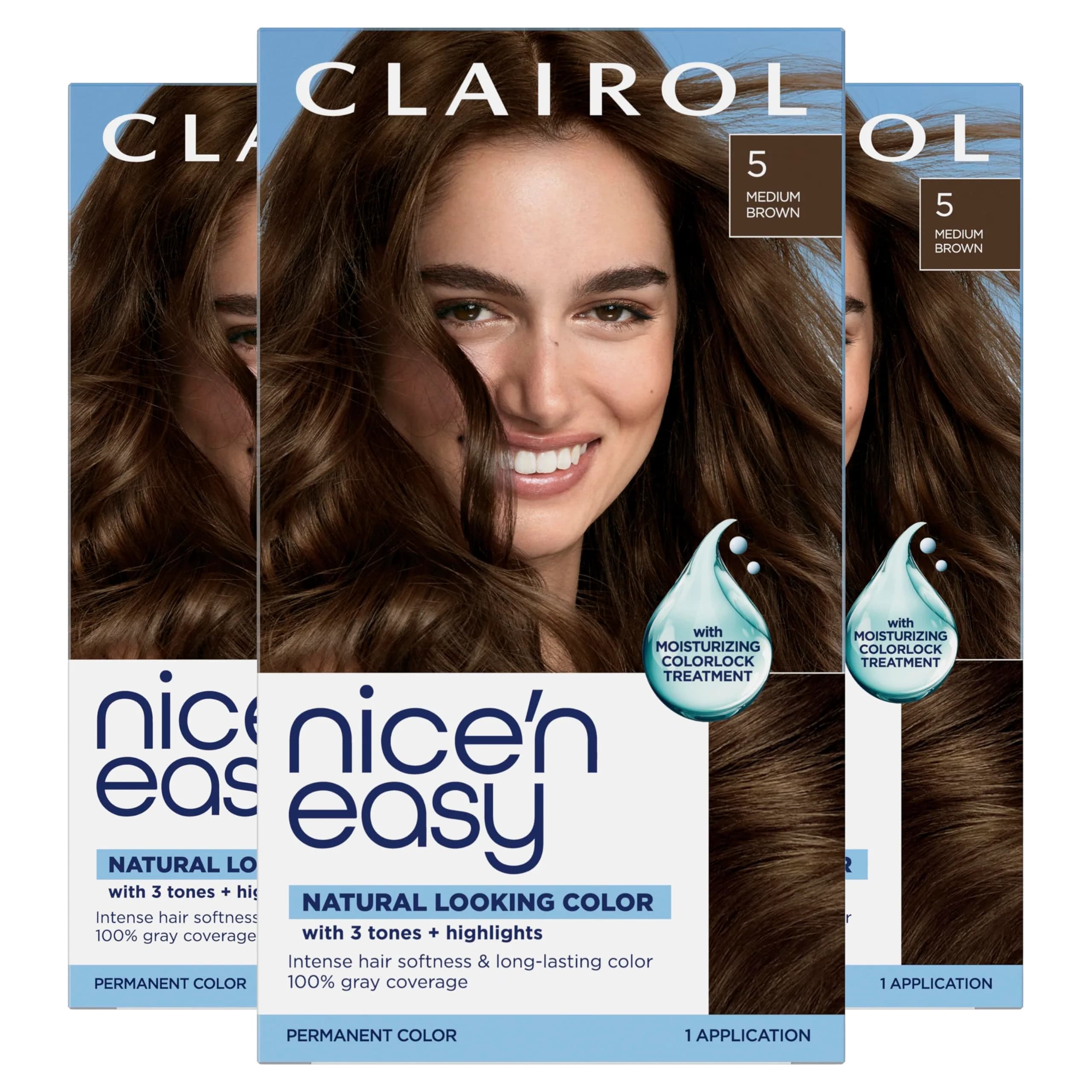 Clairol Nice'n Easy Permanent Hair Dye 5 Medium Brown - Pack of 3 - main product image