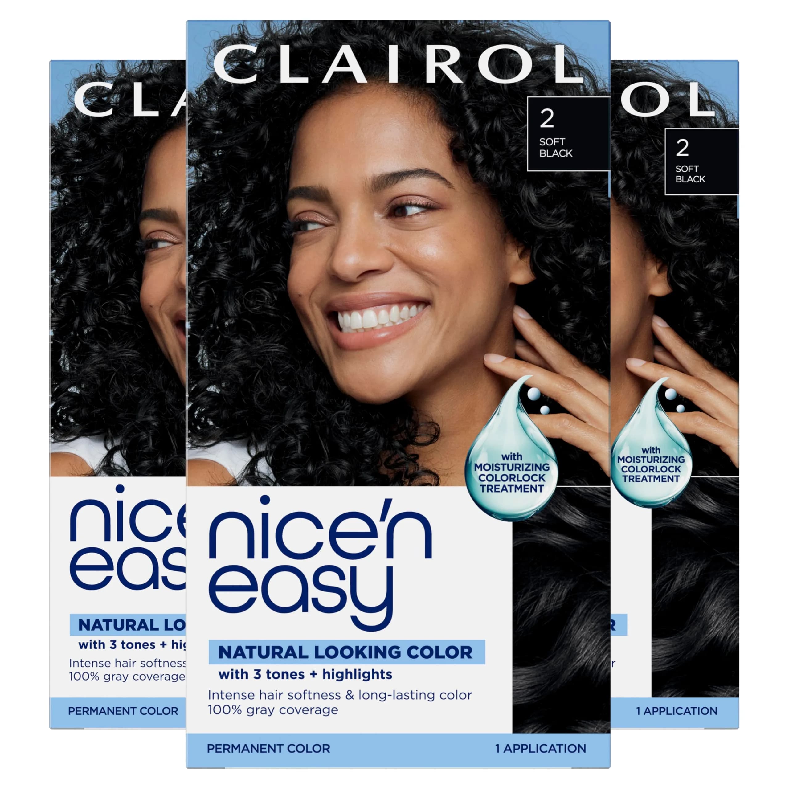 Clairol Nice'n Easy Permanent Hair Dye 2 Black - Pack of 3 | 100% Gray Coverage - main product image