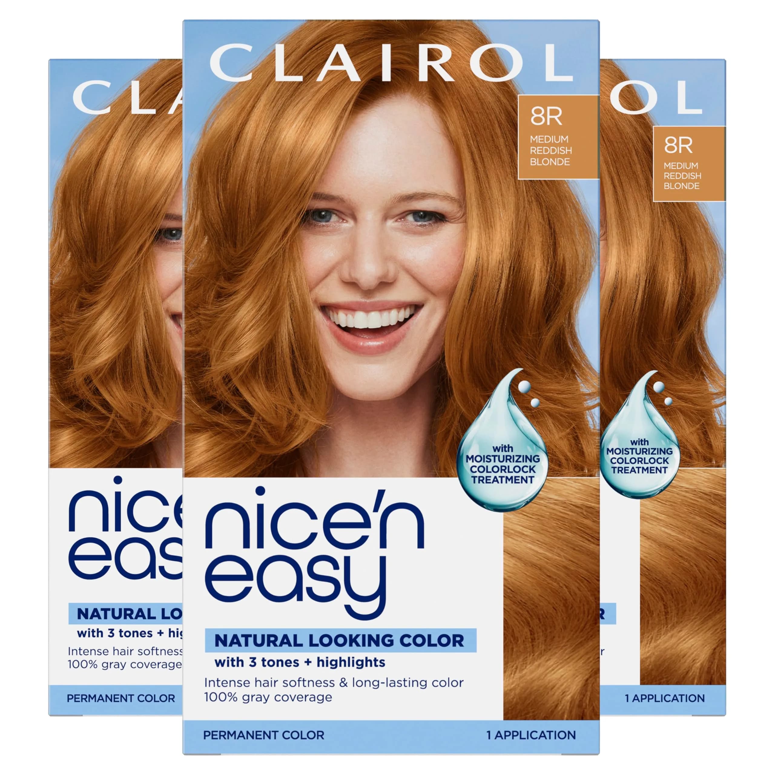 Clairol Nice'n Easy Permanent Hair Dye 8R Medium Reddish Blonde | 6.26 Fl Oz Pack of 3 - main product image