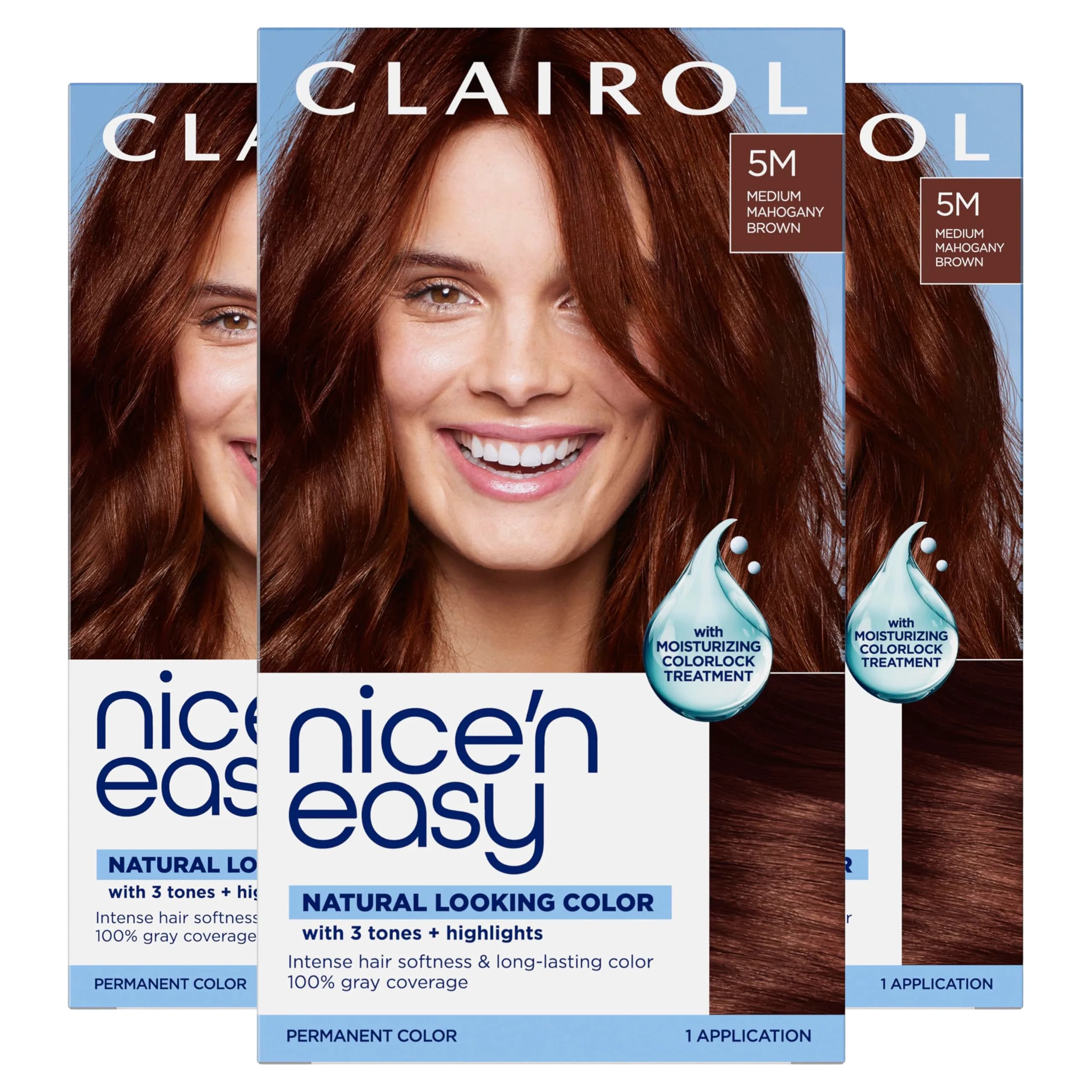 Clairol Nice'n Easy 5M Medium Mahogany Brown Permanent Hair Dye for Rich Colour - 3 Pack - main product image