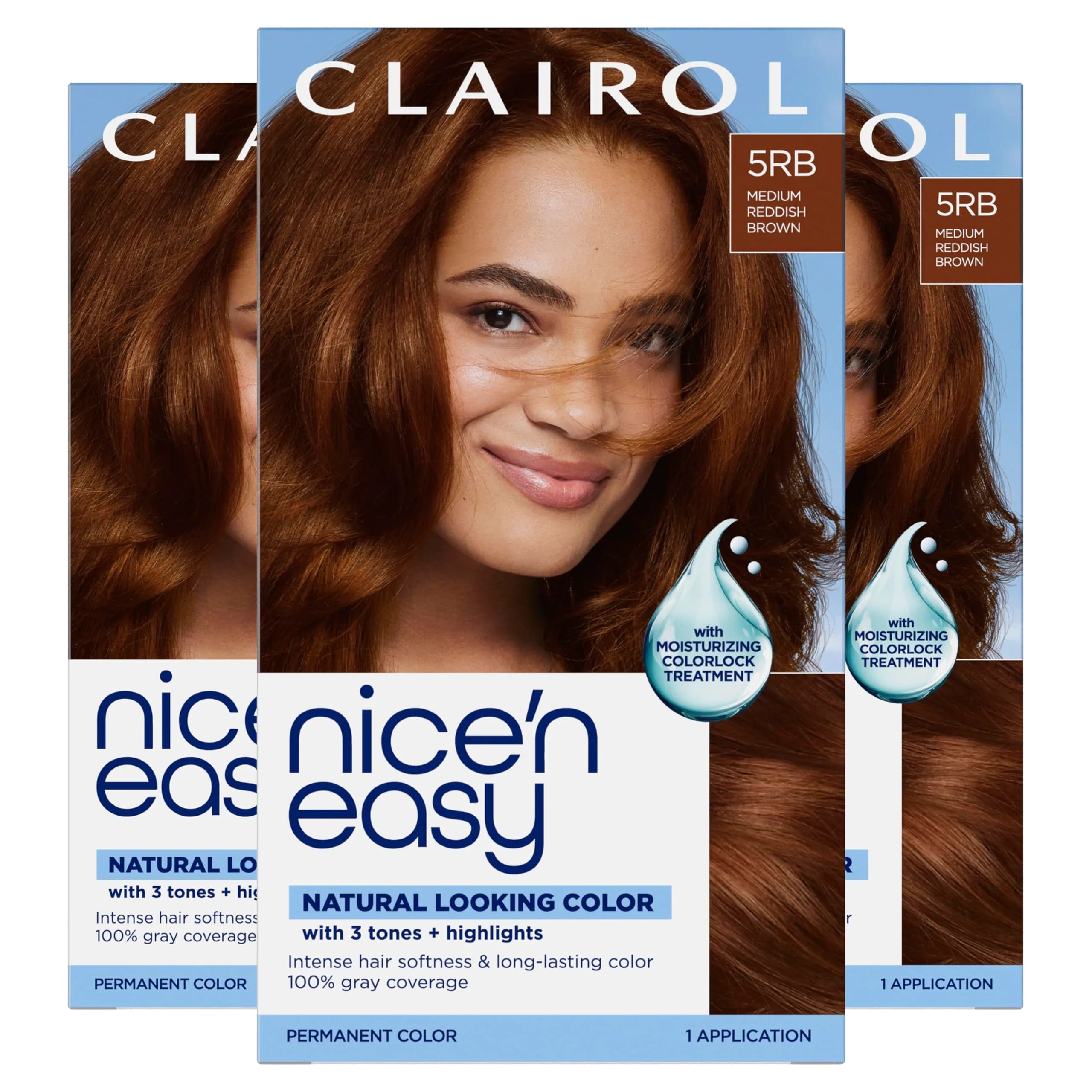 Clairol Nice'n Easy 5RB Medium Reddish Brown Permanent Hair Dye, 6.26 Fl Oz (3 Pack) - main product image