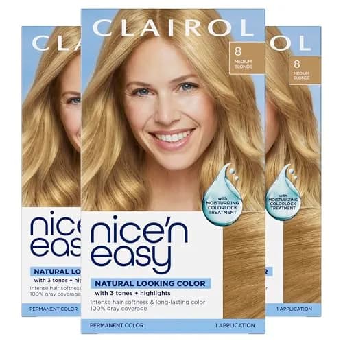 Clairol Nice'n Easy Permanent Hair Dye, 8 Medium Blonde (Pack of 3) | Natural Looking Color with 100% Gray Coverage thumbnail 1