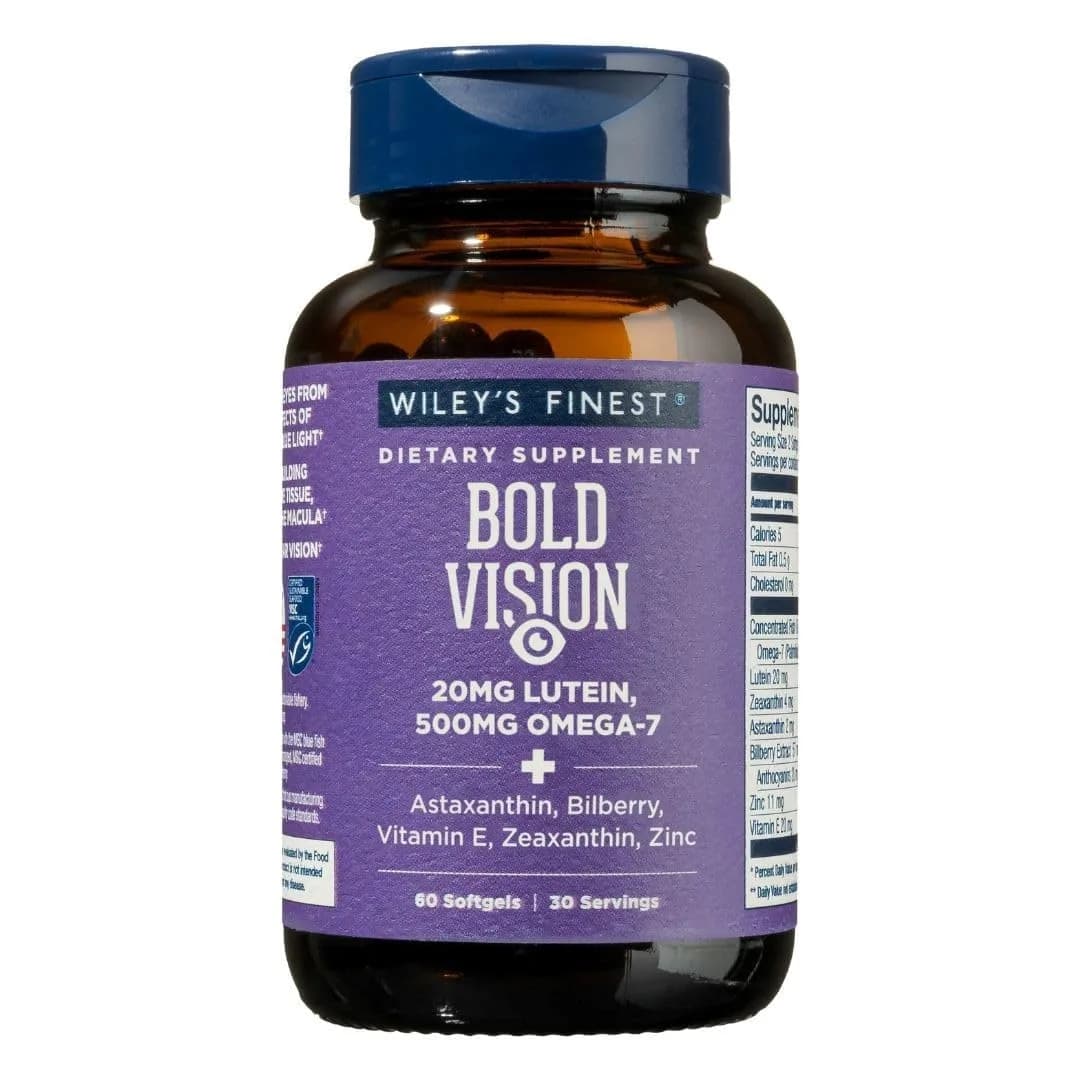Wiley's Finest Wild Alaskan Fish Oil Bold Vision, 60 Softgels | Eye & Vision Support with Omega-7 & Lutein — Berry