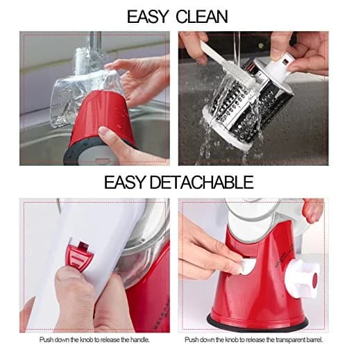 Ourokhome Rotary Cheese Grater Hand Crank | 3 Blades for Cheese & Vegetables, 304 Stainless Steel, Red thumbnail 6