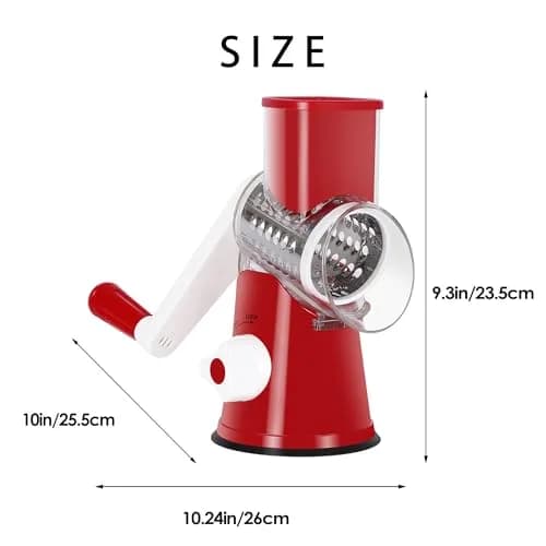 Ourokhome Rotary Cheese Grater Hand Crank | 3 Blades for Cheese & Vegetables, 304 Stainless Steel, Red thumbnail 8
