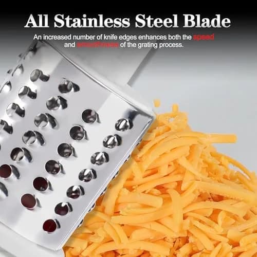 Ourokhome Rotary Cheese Grater Hand Crank | 3 Blades for Cheese & Vegetables, 304 Stainless Steel, Red thumbnail 2