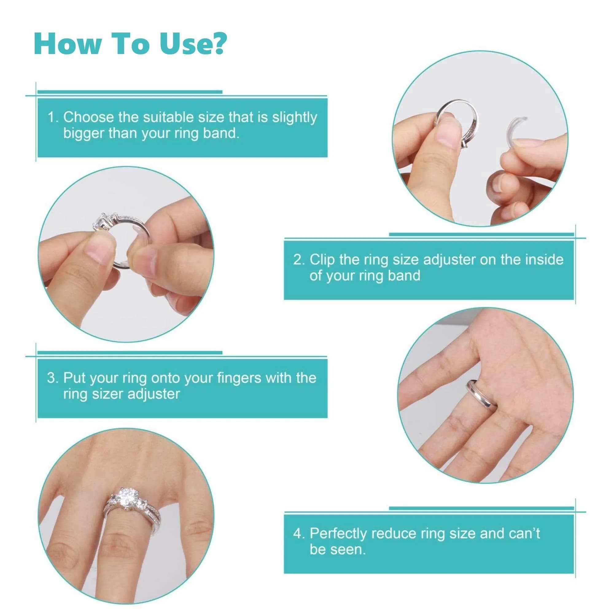 Feramox Invisible Ring Size Adjuster Set | 8 pcs, Transparent, Fits 1mm-10mm Bands - view 4