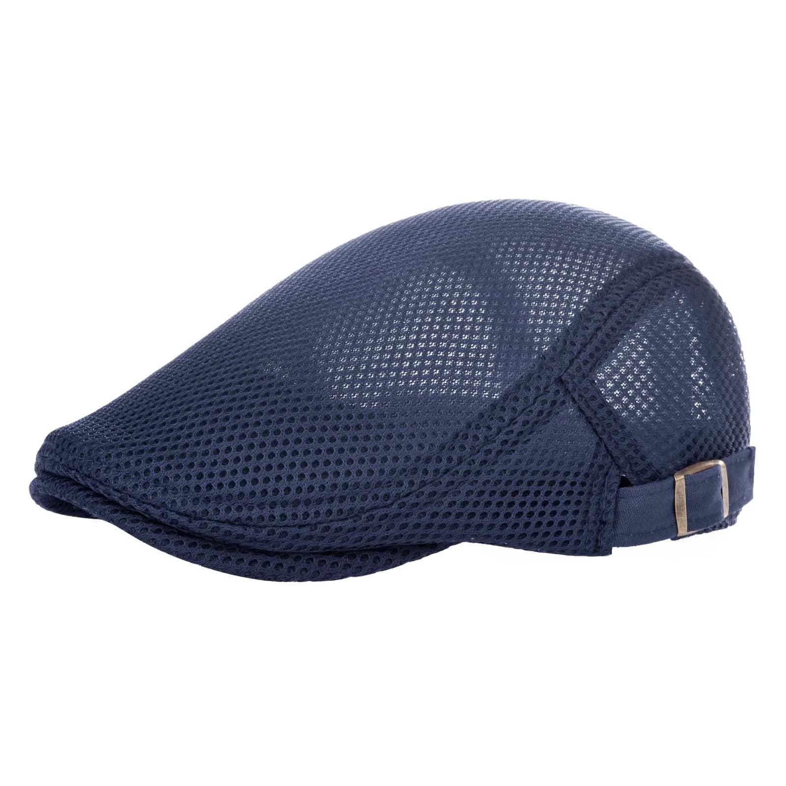 VOBOOM Men's Breathable Mesh Summer Hat Adjustable Newsboy Beret Ivy Cabbie Flat Cap Navy 57-60cm (2.25-2.36in)