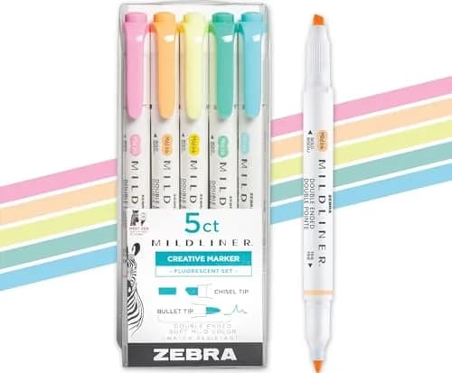 Zebra Pen Mildliner Dual-Tip Highlighter Set 5 Count (Pack of 1) | Smooth Ink Flow for Students & Office thumbnail 1
